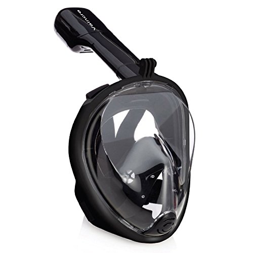 Vaincre 180° View Snorkel Mask Full Face Design Snorkeling - anti-fog and anti-leak Technology (Black without Gopro Mount L/XL)